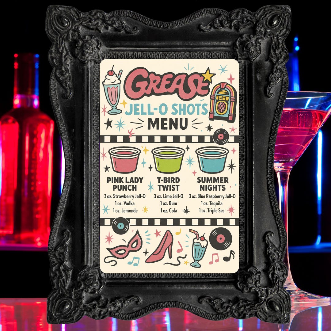 GREASE Jell-o Shots Sign | Hand Drawn 50s Retro Party Bar Decor | Fun ...
