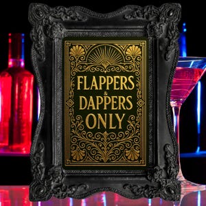 Letrero de fiesta Gatsby: Flappers y elegantes art déco de los locos años 20 (descarga en PDF)