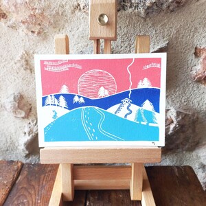 Estampe paysage d'hiver, carte de voeux, 17X12, vendue avec son enveloppe kraft