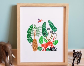 Estampe Jungle, 24x30, gravure originale vendue sans cadre, décoration murale, illustration pour enfant