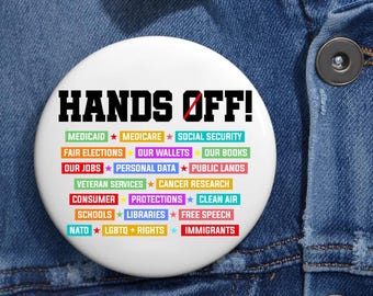 Hands Off Protest Anti Trump Pin Buttons in 3 Sizes, Feminist Pin for Women’s Rights Button Protest Badge for Rally March Democracy Rally