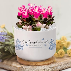 Vaso de cerâmica floral com nome personalizado, vaso de cerâmica personalizado, presente para filha e mãe, irmãs, amigas, amantes de plantas