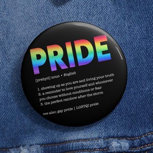 Pride Definition LGBT Pin Buttons in 3 Sizes, LGBT Pride Flag Pin, Progress Pride Rainbow Flag, Gay LGBTQ Lesbian Bisexual Transgender Queer