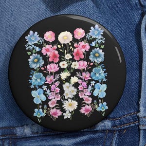 Trans Pride Wildflower Pin Buttons in 3 Sizes, Trans Flag Pin, Subtle Pride Trans Pin, Transgender Pin, Foral LGBTQ Pride Pin, Pride Month