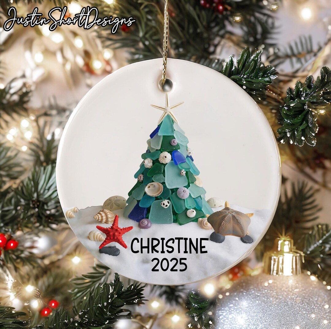 クリスマスツリーのシーグラスオーナメント、パーソナライズされた
