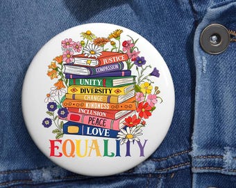 Gleichheit Blumenbuch Anti-Trumpf-Pin-Buttons in 3 Größen, Anti-Trumpf-Knopf, Anti-DOGE-Pins, Pro-Democracy-Pin, Pro-Equality-Pin, feministische Pin