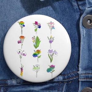 Flower LGBTQ Pin Buttons in 3 Sizes,  LGBTQ Pride Pin, Rainbow Flower Button, Rainbow Magnet, LGBTQ+, Rainbow Pride Pin, Gay Lesbian Rainbow
