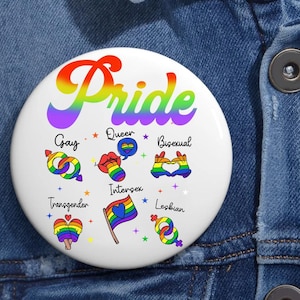 Pride Month LGBT Pin Buttons in 3 Sizes, LGBT Pride Flag Pin, Progress Pride Rainbow Flag, Gay LGBTQ Lesbian Bisexual Transgender Queer
