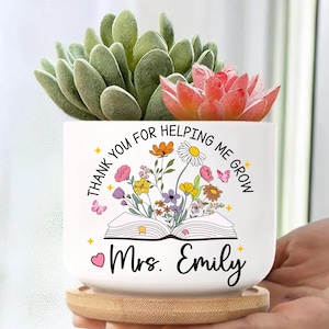 Thank You For Helping Me Grow Teacher Custom Name Plant Pot Gift, Custom Plant Pot for Teacher, Thank You Teacher Gift, Gift for Teacher