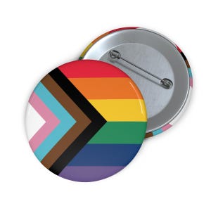 LGBT Flag Pin Buttons in 3 Sizes, LGBT Custom Pride Flag Pin, Progress Pride Rainbow Flag, Gay LGBTQ Lesbian Bisexual Transgender Queer