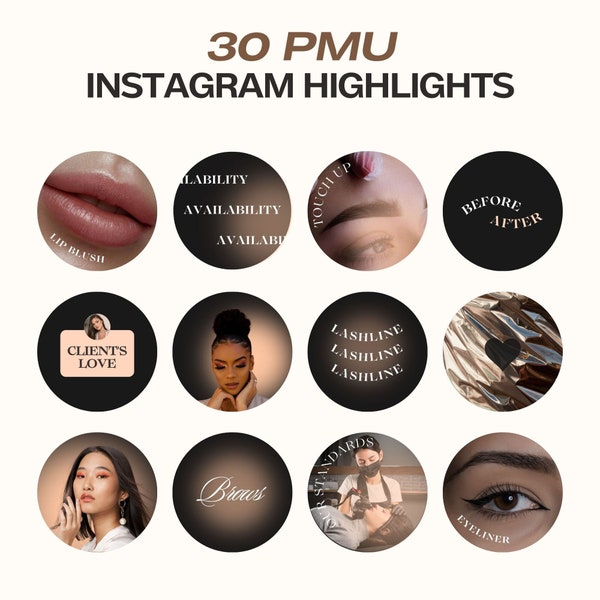 30 PMU Highlight Cover, Luxus Instagram Canva Template, Permanent Makeup Artist, Instagram Story Highlights, Permanent Makeup Instagram