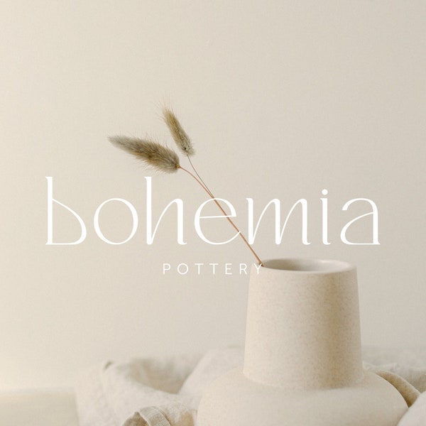 Minimal Modern Typography Logo, Elegant Neutral Color Logo Branding. Simple Text Blogger Logo. Boho Ceramics Pottery Logo, Photography Logo