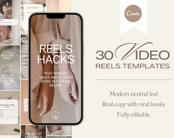 Sjablonen voor Instagram-rollen voor coaches en beautymerken | Coverset voor 30 virale haspels | Bewerkbare canva-sjablonen voor Instagram-groei