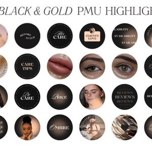 30 copertine in evidenza PMU, modello Canva di lusso per Instagram, truccatore permanente, highlight della storia di Instagram, trucco permanente Instagram