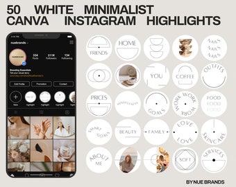 50 Minimal White Editable Instagram Highlight Covers, Text Story Icons Words, Aesthetic Minimalist Stories Icons, Canva Instagram Template