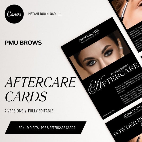 Editable Aftercare Cards, PMU Template for Canva, Powder Brows After Care Card, Microblading Post Care Instructions, Beige PMU aftercare kit