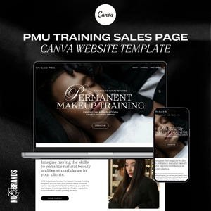 Canva Website Template for PMU Trainers | One-Page Sales Page for Permanent Makeup Course | Editable Landing Page Design