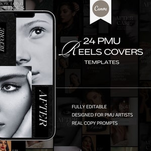 24 Instagram Reels Cover Vorlagen für PMU, Reel Covers Editable Canva, PMU Stories Vorlage, Lip Blush Microblading Permanent Make-up IG