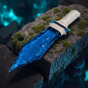 Handmade Obsidian Knife Blue Stone Blade Carved Crystal Knife for Hunting Gift for Him Healing Knife Decor Viking Knife Men&#39;s Gift her