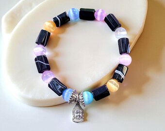 Pulsera de selenita y Sulemani Hakik / Protección, limpieza energética y equilibrio de chakras, joyería de cristales curativos