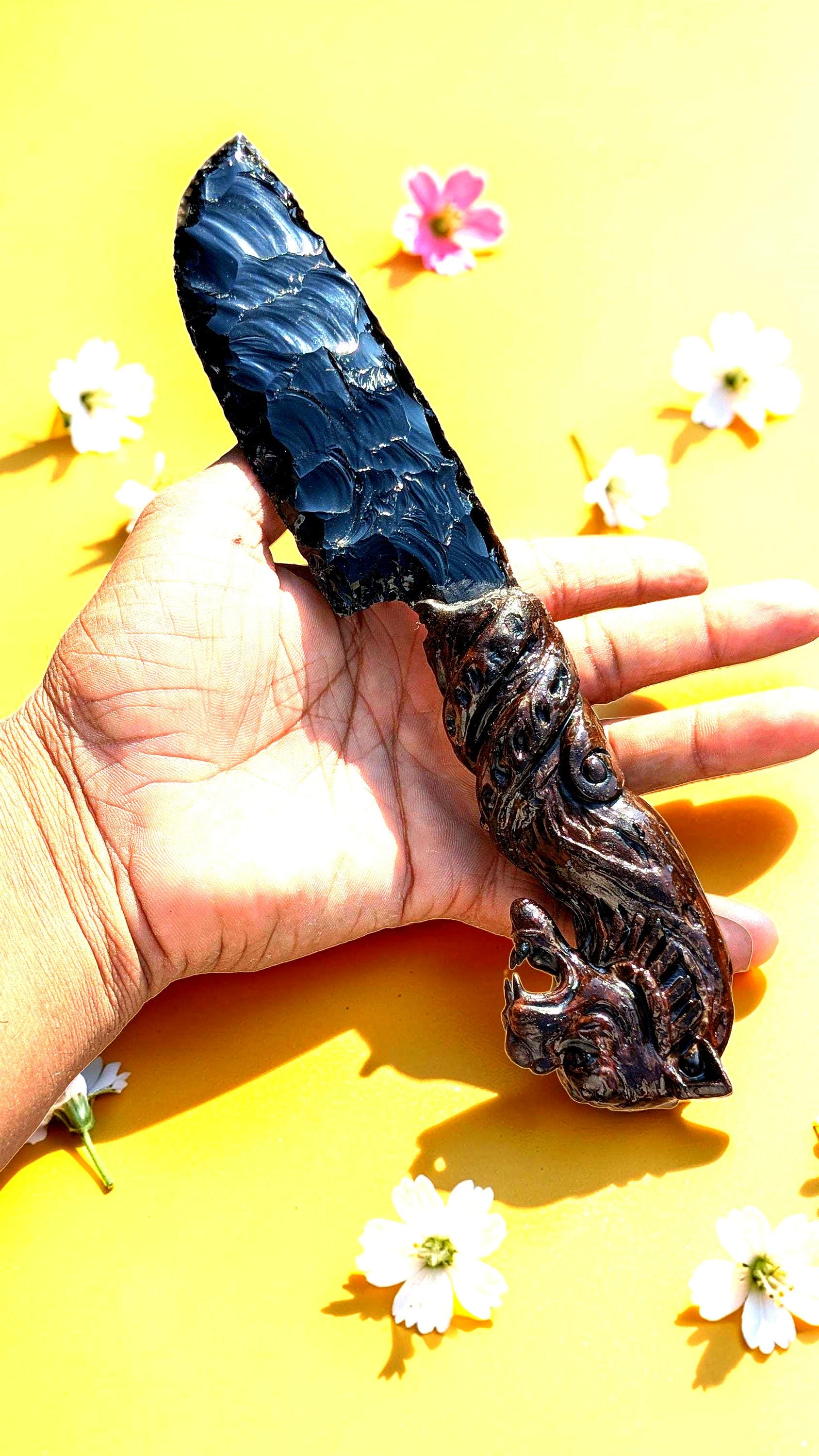 Small Ritual Knife Handmade Obsidian Ritual Dagger Knife, Gothic Athame, Wiccan Pagan ...