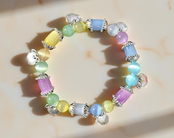 Pulsera de selenita arcoíris / Joyería de cristales curativos, cuentas para equilibrar los chakras, pulsera de energía espiritual estilo boho