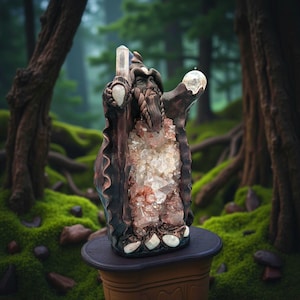 Grand Wizard Merlin Statue with Crystal Geode Mystical Sorcerer Figurine Wizard Decor Fantasy Sculpture Magic Gift for Him or Her