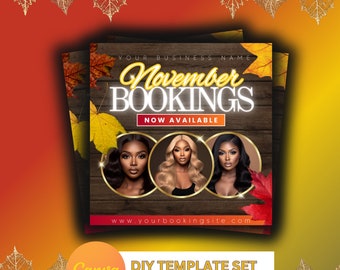 November Booking Flyer, DIY Flyer Template Design, Booking Flyer, Book Now Flyer, Appointment Flyer, Premade Hair, Lash and Nails Flyer
