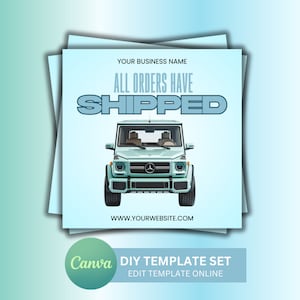Shipping Flyer | Blue/Green Mercedes Benz Jeep | Orders Have Shipped Flyer | Package Shipped Template | All Orders Have Shipped | DIY