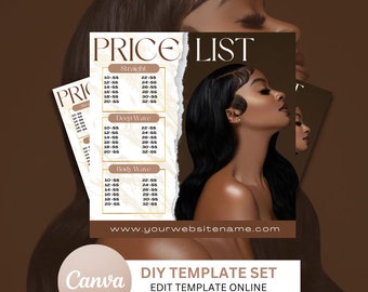 DIY Hair Pricelist Flyer, Hair Sale, Bundle Deals, Hair Extensions Wig Flyer, Editable Canva Template