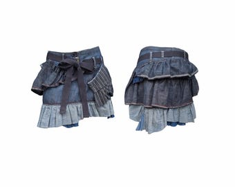 Marithé + François Girbaud Vintage Deconstructed Tiered Ruffle Denim Mini Skirt in Size 36 FR/S