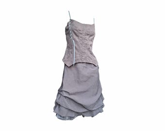 Cop Copine 'Braveheart-Avalon' Vintage Floral Jacquard Corset & Silky Layered Skirt Set in Size 40 FR/M-L