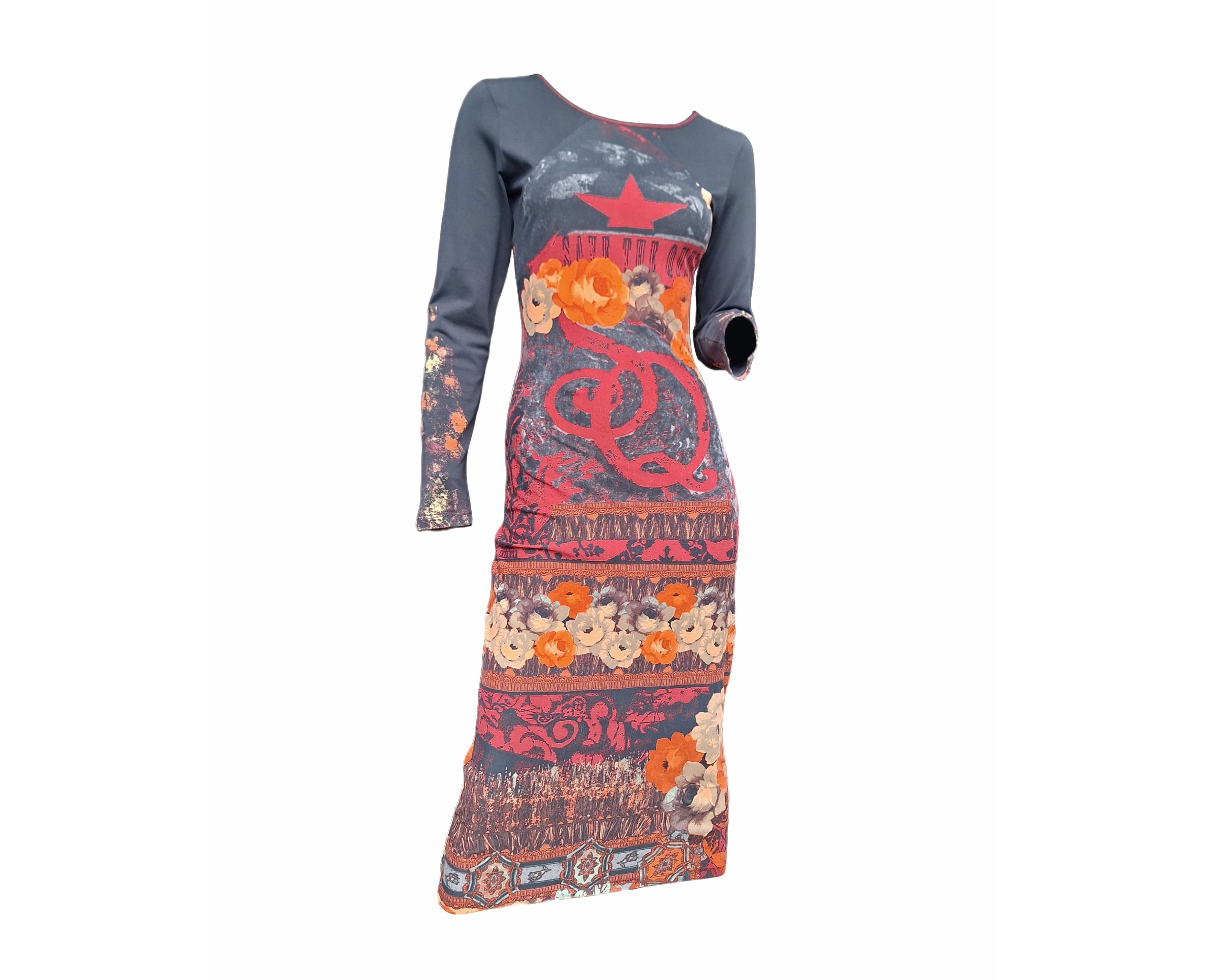 save the queen mesh dress Save the Queen Maxi Dress, Open Back, Turquoise Blue Printed Mesh, Size M/L