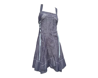 Marithé + François Girbaud Vintage Denim Corset Dress with Lace-Up Details in Size XL