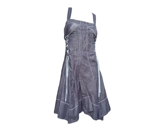 Marithé + François Girbaud, Marithé + François Girbaud Vintage Denim Corset Dress with Lace-Up Details in Size XL