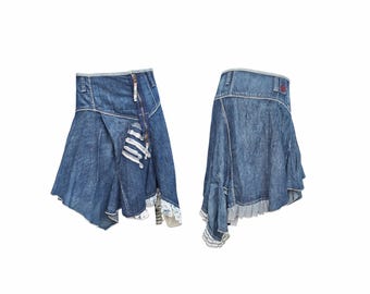 Marithé + François Girbaud Vintage Architectural Asymmetric Denim Handkerchief Skirt in Size 40 FR/M-L