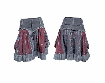 Marithé + François Girbaud Vintage Hybrid Jacquard-Denim Deconstructed Cargo Skirt in Size S