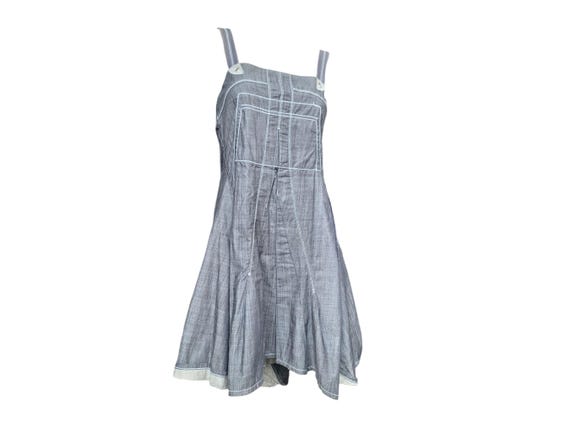 seam corset denim flare dress plein sud Denim Strapless Sweetheart Corset Midi Dress With Pockets