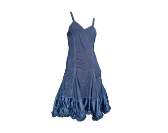 Vintage Marithé François Girbaud Navy Blue Ruffle Dress with Utility Details in Size 38 FR/S-M