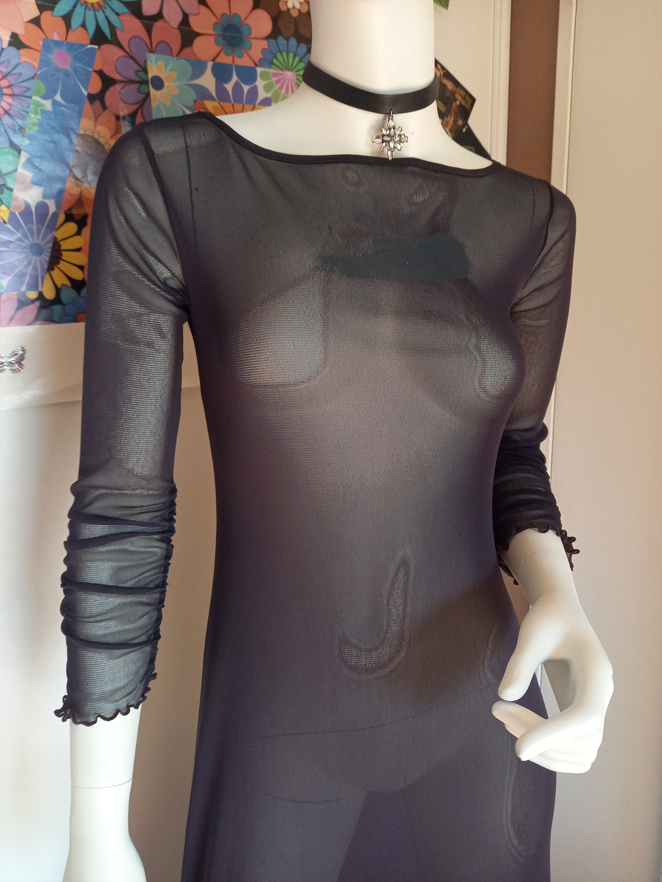 Chemisier Vintage Cop Copine Gris – Dos Mesh, Taille 38/40, Style Modigliani