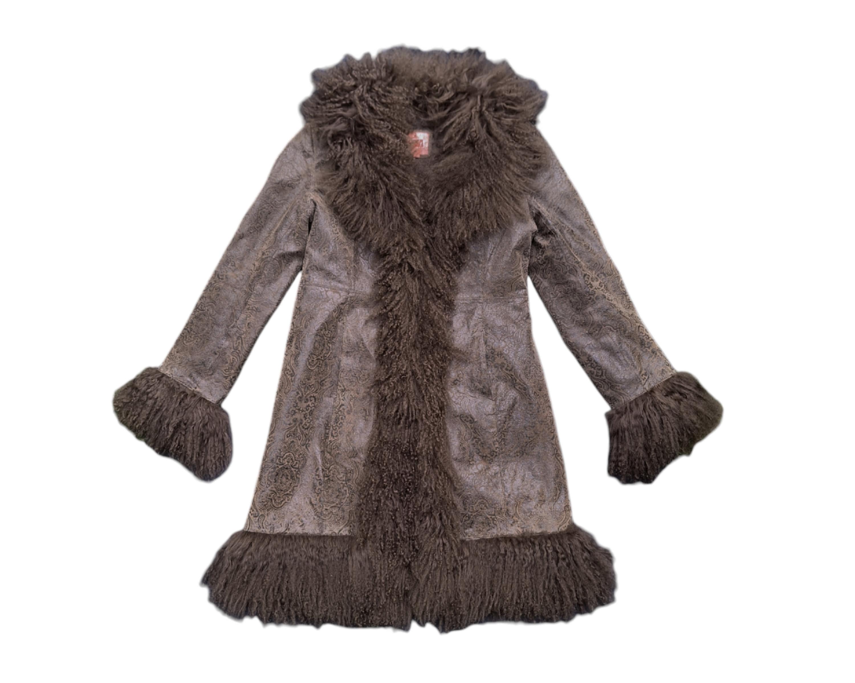 René Derhy Manteau René Derhy Leather Afghan Coat With Genuine