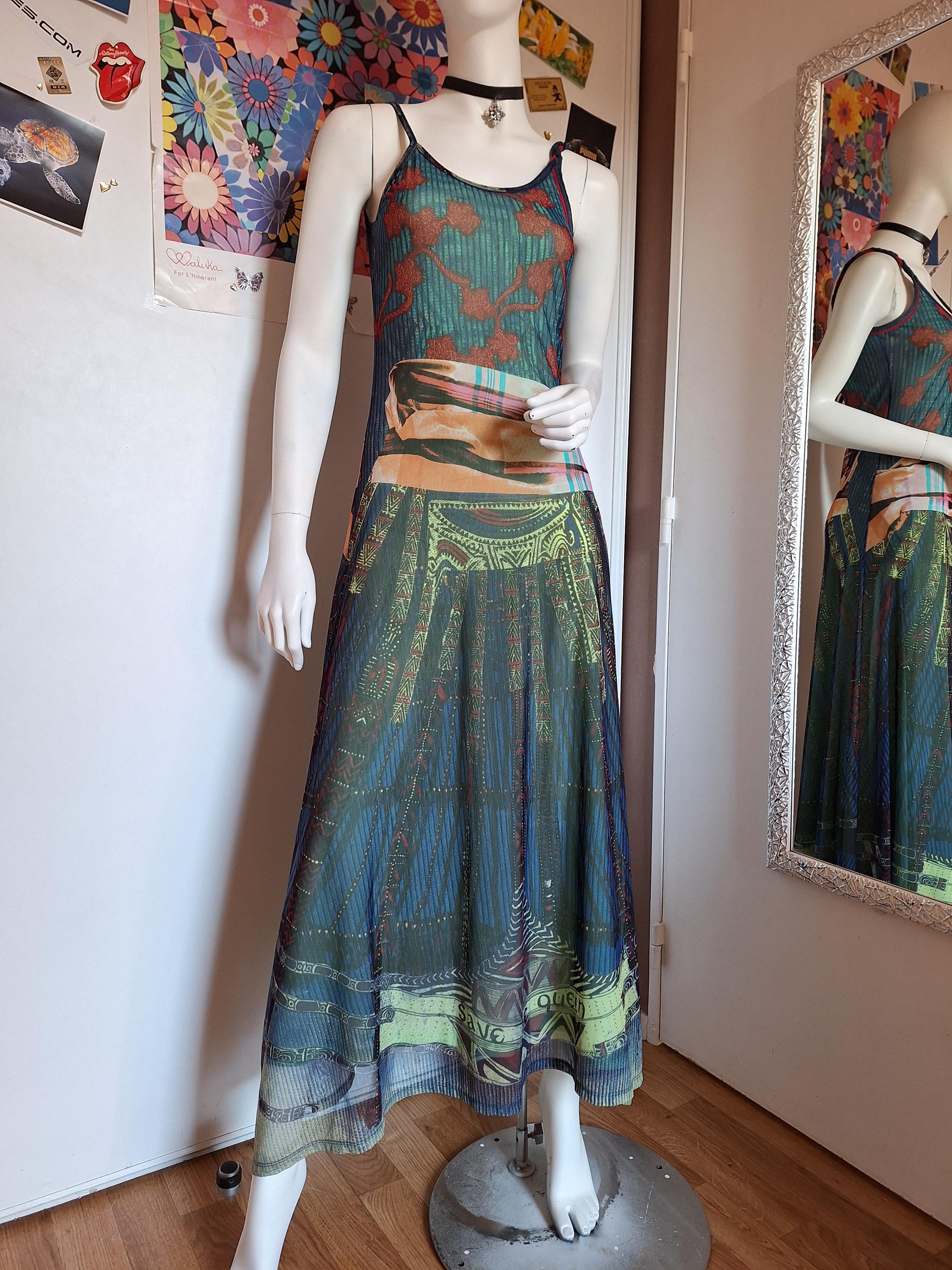 save the queen mesh dress Save The Queen Maxi Mesh Dress Rare Vintage Nylon Boho Italy Multicolor Size S