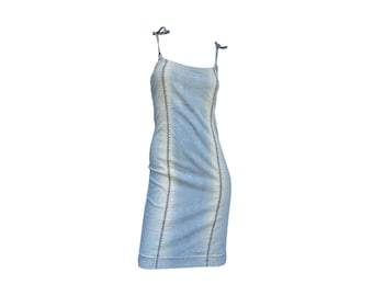 Miss Sixty Vintage Y2K Contrast Stitch Lace-Up Denim Corset Slip Dress in Size S