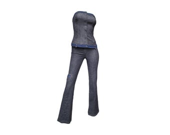 Cop Copine 'Latitude-Humide' Vintage Architectural Denim Two-Piece Set in Size 36 FR/XS-S