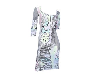 Just Cavalli Vintage Graffiti Print Bodycon Dress in Size 42 IT/S-M