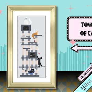 Feline Bliss: Clowder of Cats on a Scratching Post | Cross Stitch Pattern | Gifts for the Cat Enthusiast or Crazy Cat Lady&#39;s Heart