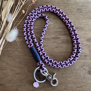 SB-rosa-dkbl-1E | Schlüsselband aus Tau in rosa - dunkelblau - silber | Schlüsselanhänger mit Schlüsselring und Karabiner | Ausweisband
