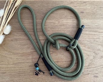 RL8-oliv-schw-4 | Retrieverleine aus Tau in oliv grün / khaki - schwarz | Moxonleine | Agilityleine | Tauleine | Hundeleine