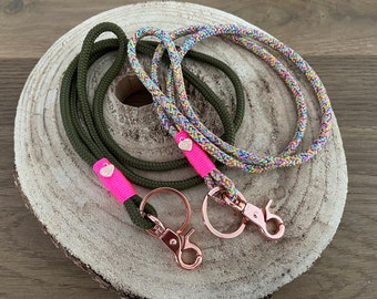 Schlüsselband aus Tau | Pfeifenband | Ausweisband | Schlüsselanhänger mit Karabiner und Schlüsselring | oliv oder bunt - neon pink - rosé