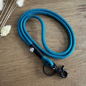 SB-aqua-schw-4 | Schlüsselband aus Tau in türkis - schwarz | Ausweisband | Lanyard | Schlüsselanhänger | personalisierbar mit Name